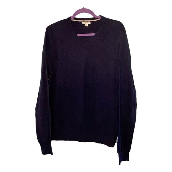 Y2K Merona Sweater Navy Blue Knit Long Sleeve V-neck Pull-Over M - Picture 1 of 4